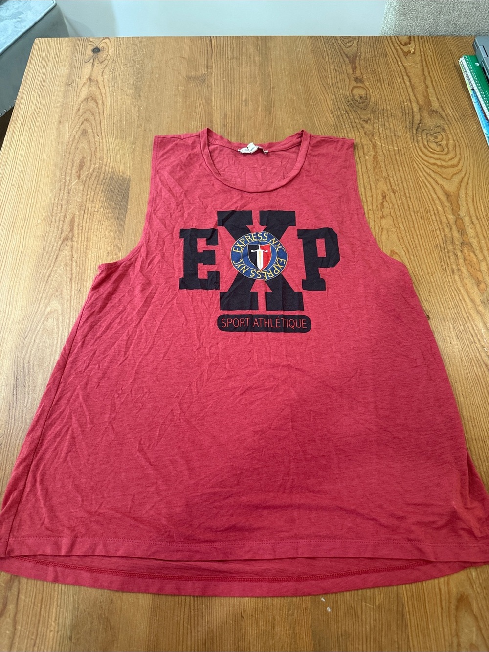 Express Red Graphic Muscle Tank with Black Logo